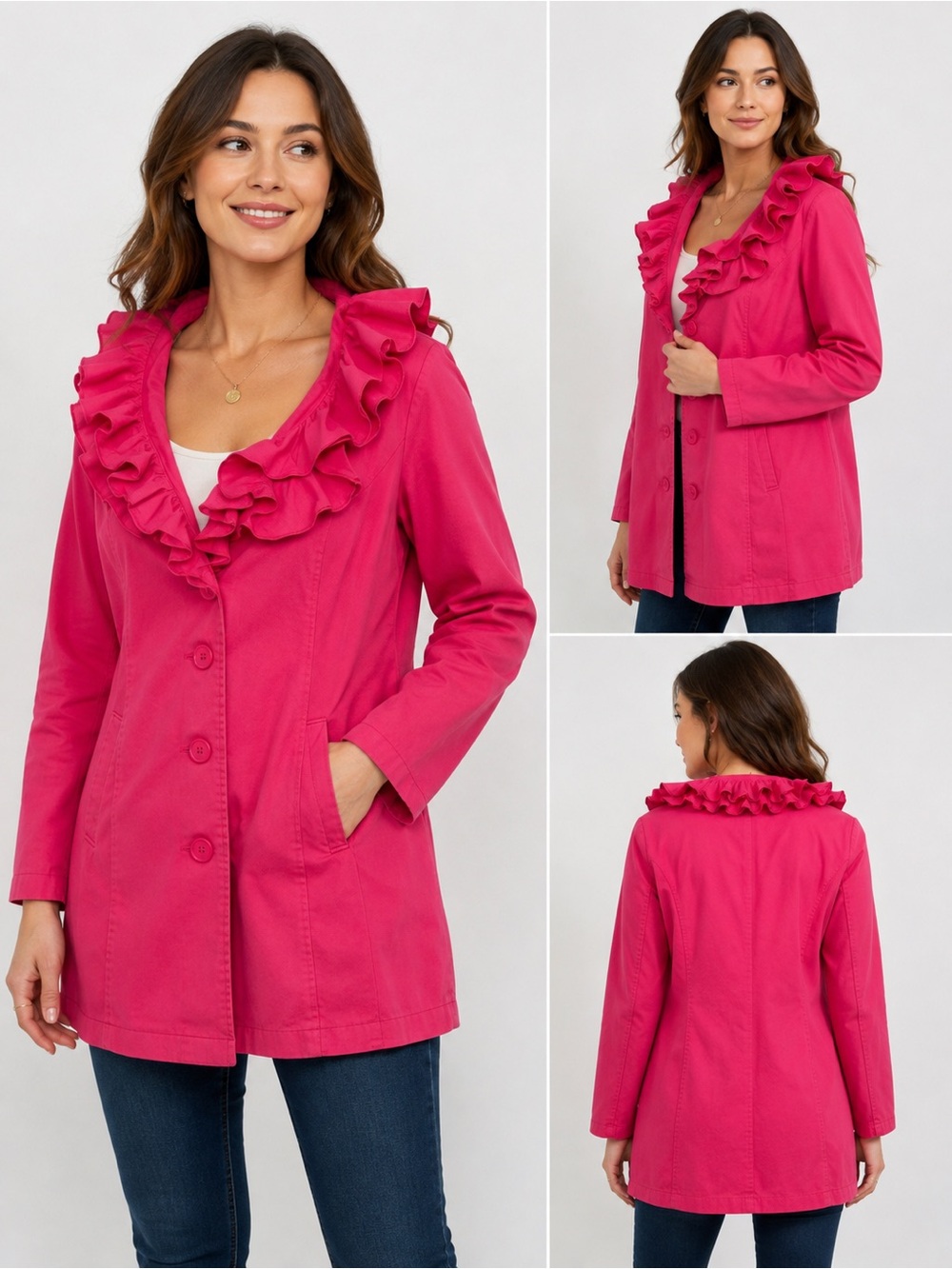 Madison Michelle Women’s Hot Pink Ruffle Coat Jacket Size 12
